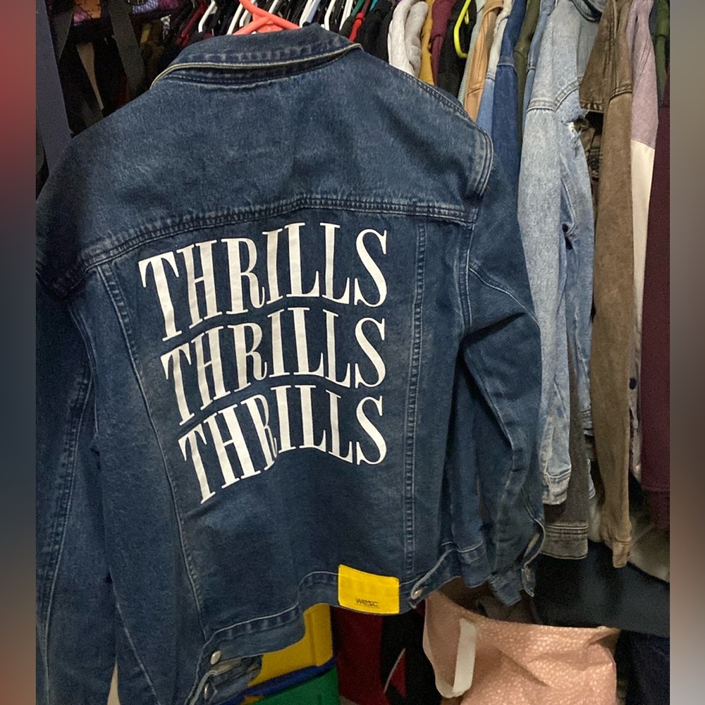 Size large, dark wash denim jacket